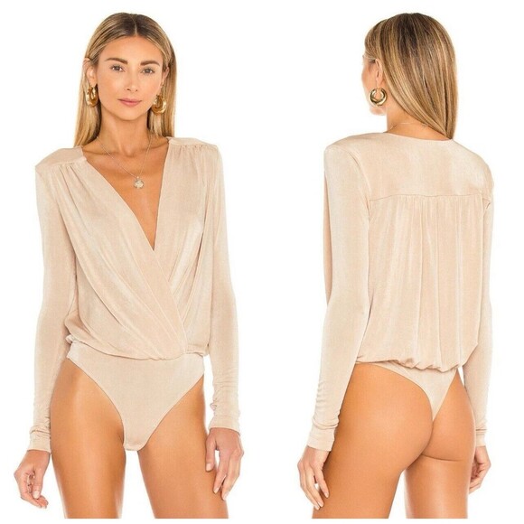 Free People Beige Turnt Crossover Bodysuit Blossom Pearl L Women Classic Minimal - Picture 2 of 9